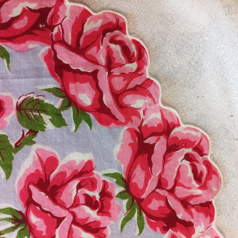 Vintage Rose Print Round Handkerchief - Picture 2 of 2